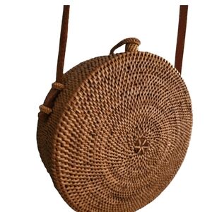 Round Wicker Crossbody Bag Handmade Boho Straw Purse